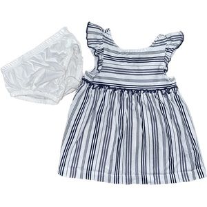 3 Months Navy Blue & White Stripes Ruffled Baby Girl’s Dress
